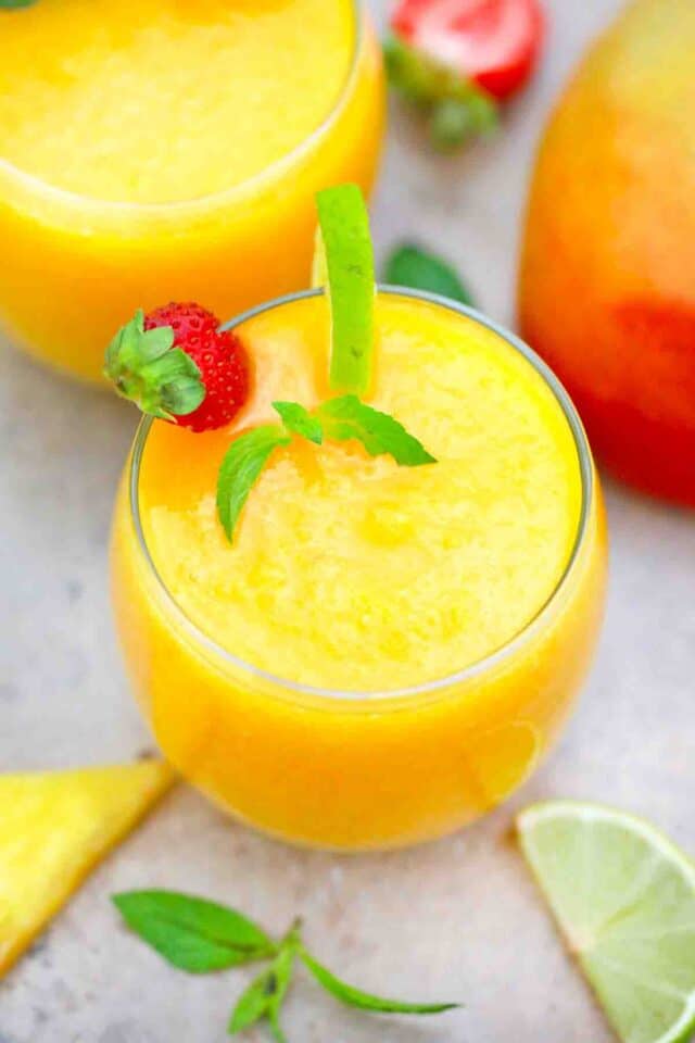 overhead shot of homemade mango daiquiri