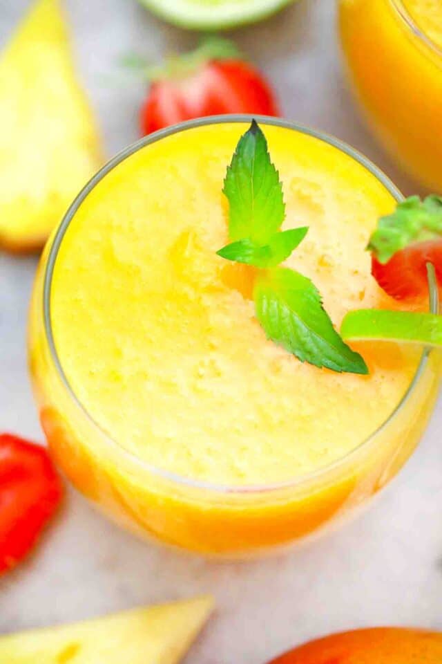 overhead shot of pineapple mango daiquiri