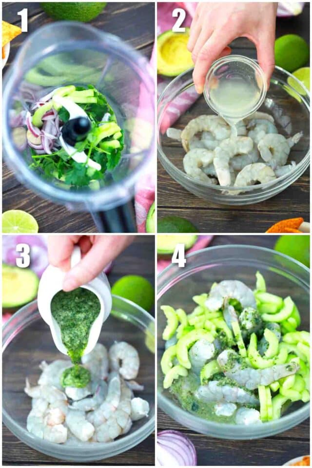 photo collage of steps how to make aguachile verde