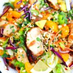 overhead shot of asian grilled chicken salad
