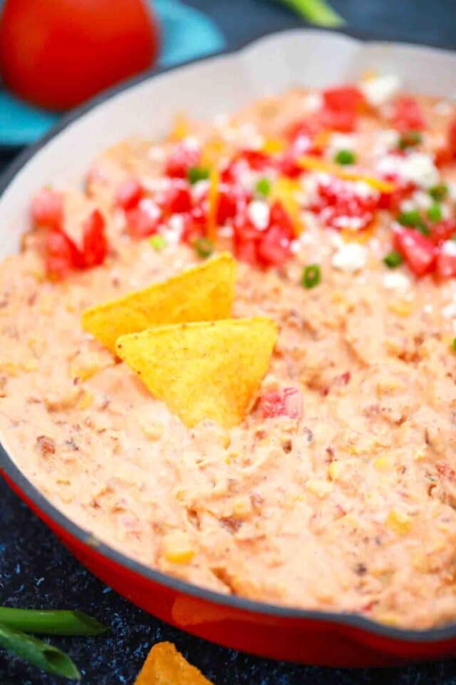 skillet with creamy velveeta spicy sausage dip