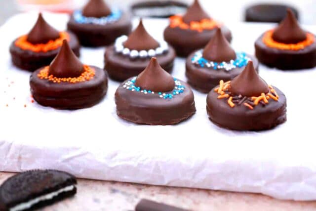 witch hat cookies decorated with sprinkles