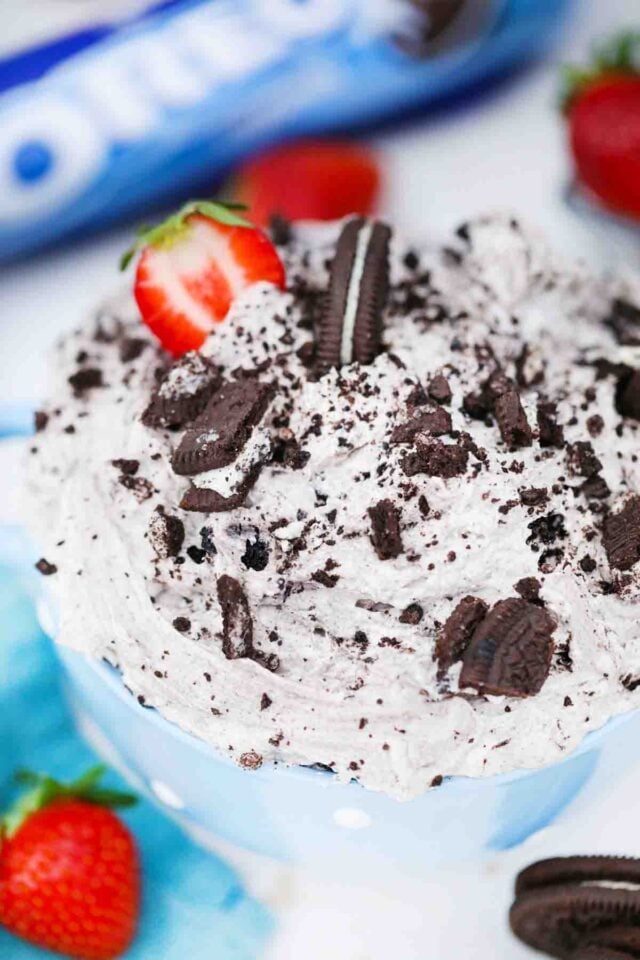 a bowl of oreo dip