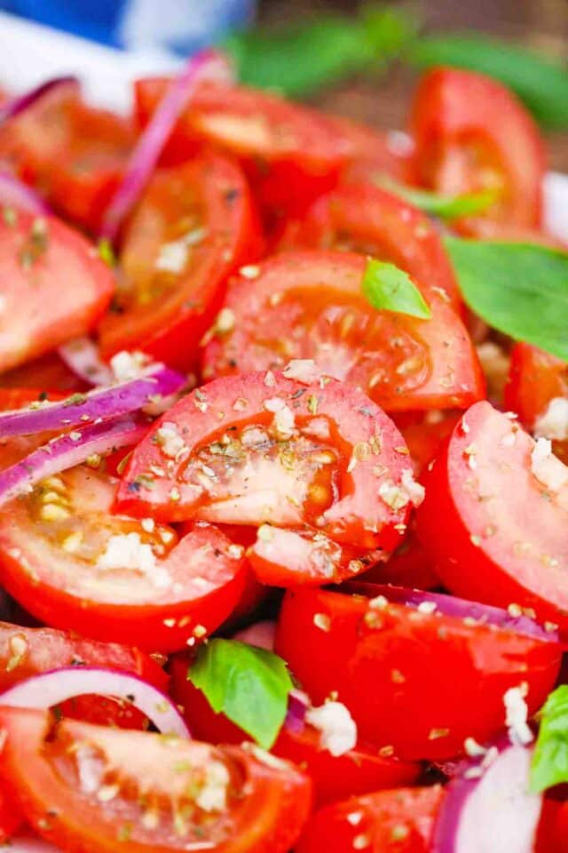 onion tomato salad close macro shot