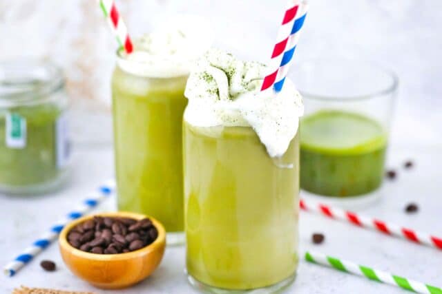 dirty matcha latte with whipped cream