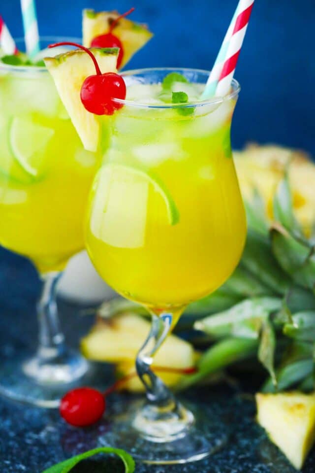 two glasses of homemade pineapple mojito