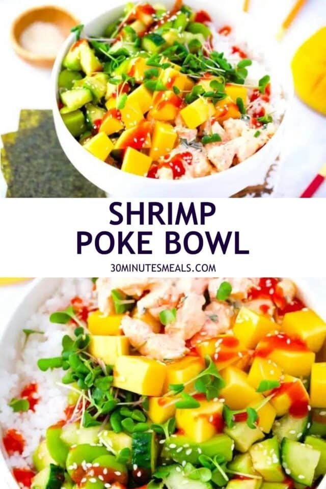 easy shrimp poke bowl pin