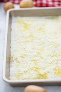 parmesan sprinkled on a baking sheet
