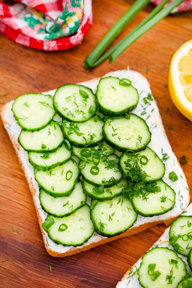 an open cucumber sandwich