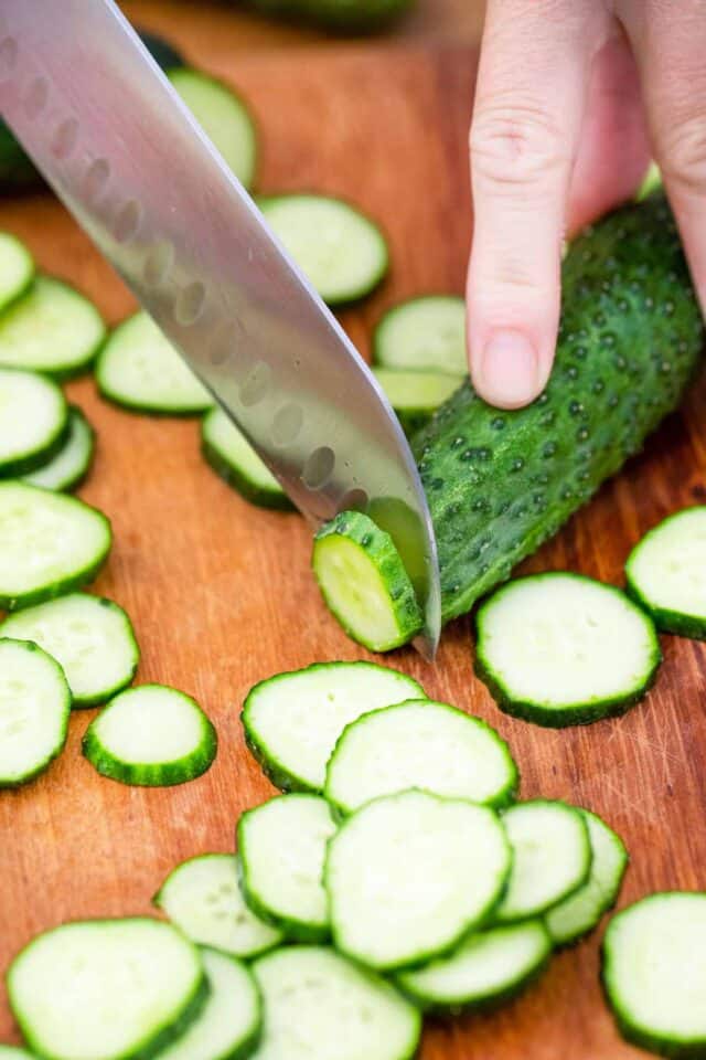 slicing a cucumber