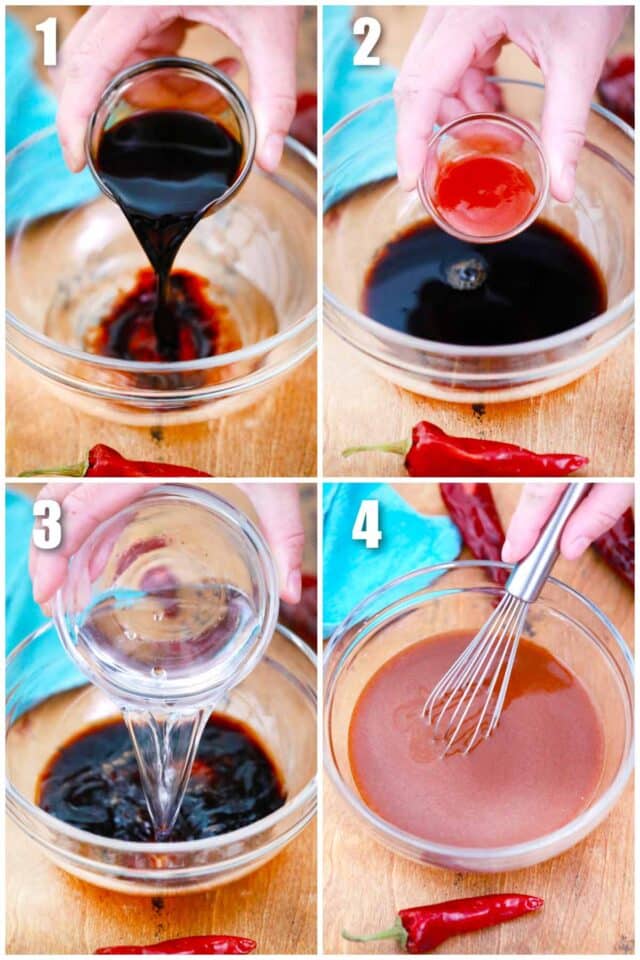 collage of steps showing how to make sweet and spicy sauce