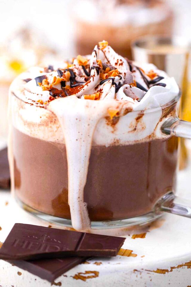 baileys hot chocolate with whipped cream and chocolate sauce